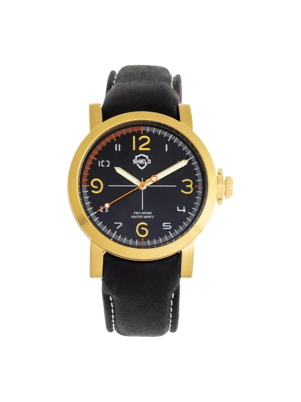 NWT Shield Berge Quartz Black Dial Black Leather Men's Watch